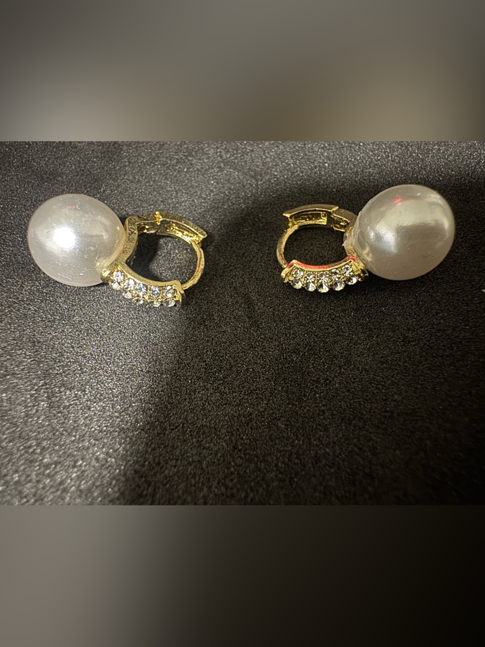 Gold Pearl Hoop Earrings with Crystal Accents - White Pearls